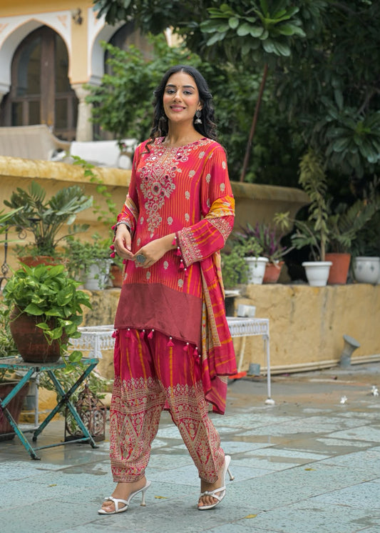 Pure crape with farshi salwar three piece set (C700)
