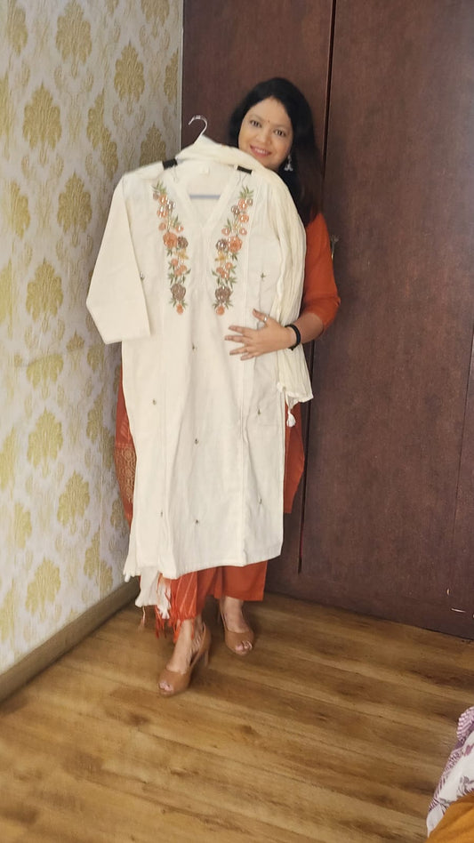 Off white fully thread work three piece set (A165)