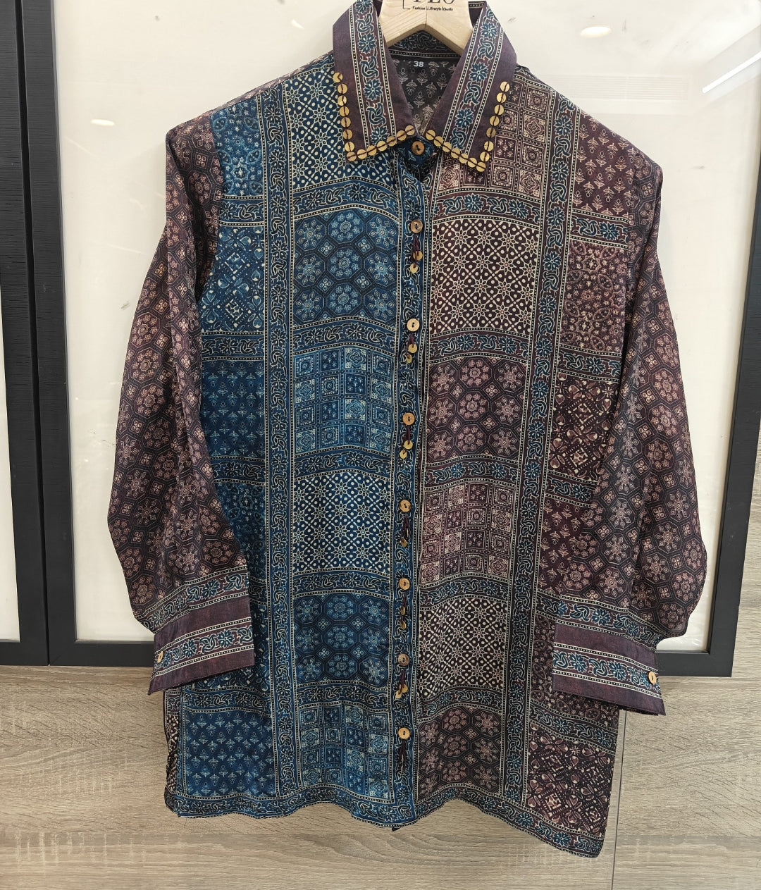 Pure crape Ajrakh print only shirt (B930)