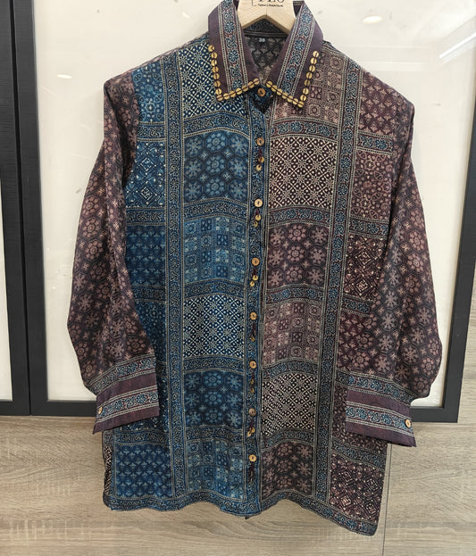 Pure crape Ajrakh print only shirt (B930)
