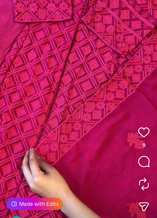 Pink pure Georgette full thread work three piece set (A1389)