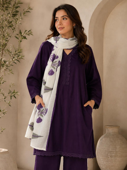 Pure cotton solid colour kurta with pant and paired with mugal duppta three piece set kurta length 37 inch and bottom length 38 inch (S119)