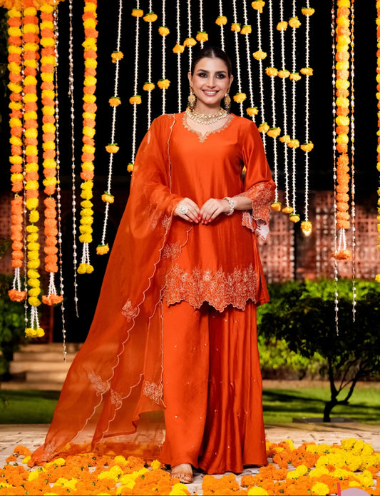 Pure silk with full zari mul cotton lining three piece set (A1445)