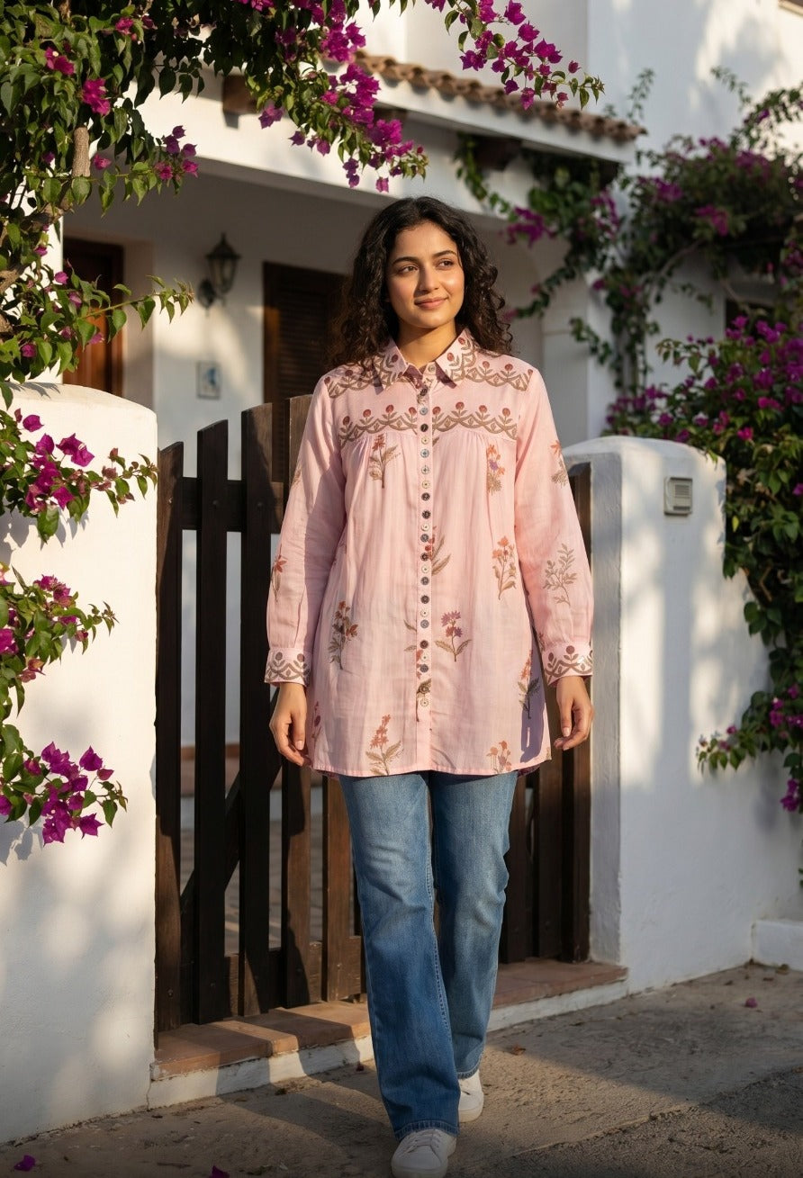 Pink mul chanderi with inner smart shirt (B759)