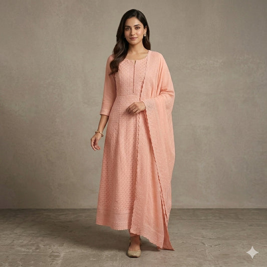 Viscose Georgette full chikankari three piece set (B460)