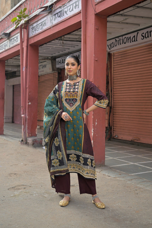 Pure cotton real mirror work three piece set (C653)