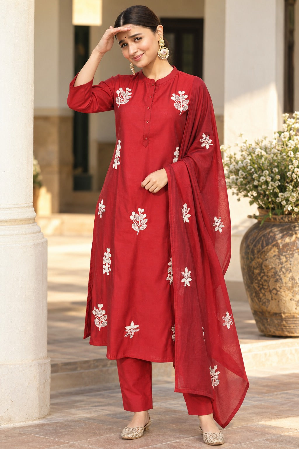 Muslin with dori work beautiful three piece set (S358)