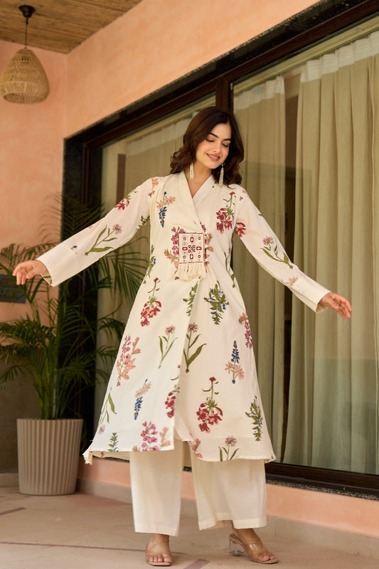 Ivory pure cotton Aline pattern with lining two piece cordset (A1164)