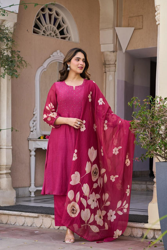 Pure mul chanderi with digital print duptta three piece set (B387)