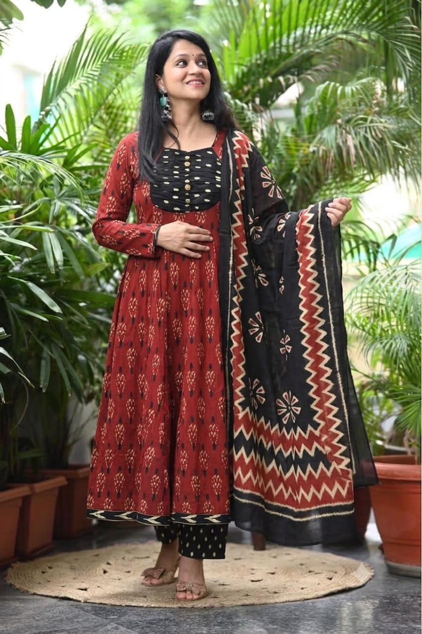Pure cotton flared anarkali three piece set (S213)