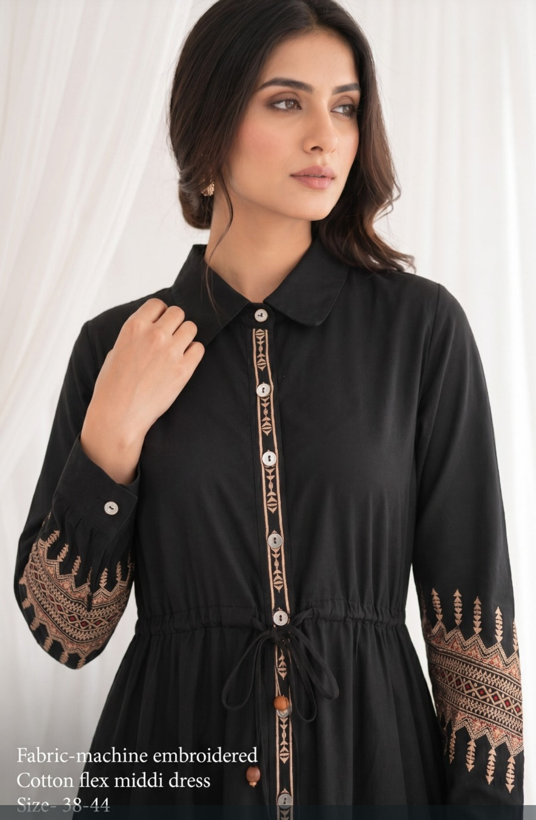 Handloom cotton with thread work smart one piece dress (S164)