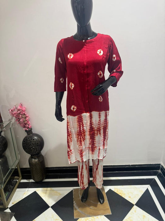 Red bandani pure muslin with lining two piece cordset (A251)