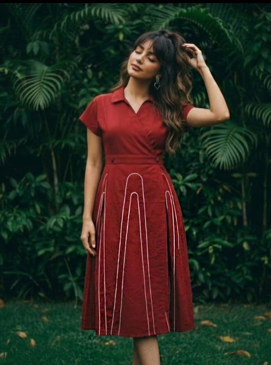 Cotton with embroidery smart one piece dress (C148)