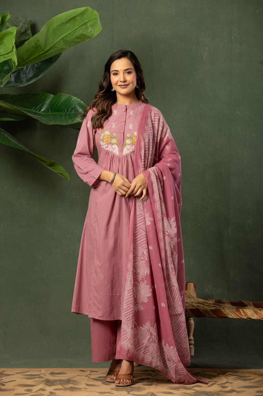Pure cotton A line pattern three piece set (B1036)