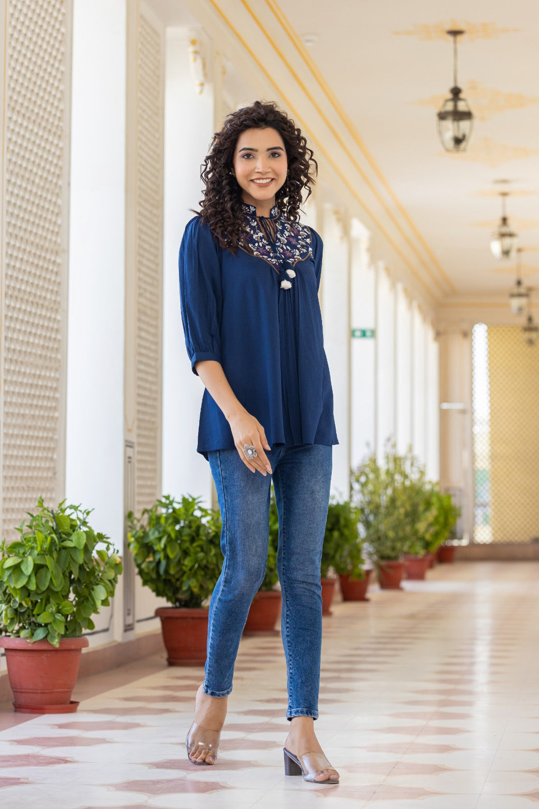 Blue top with fully embroidered (P117)