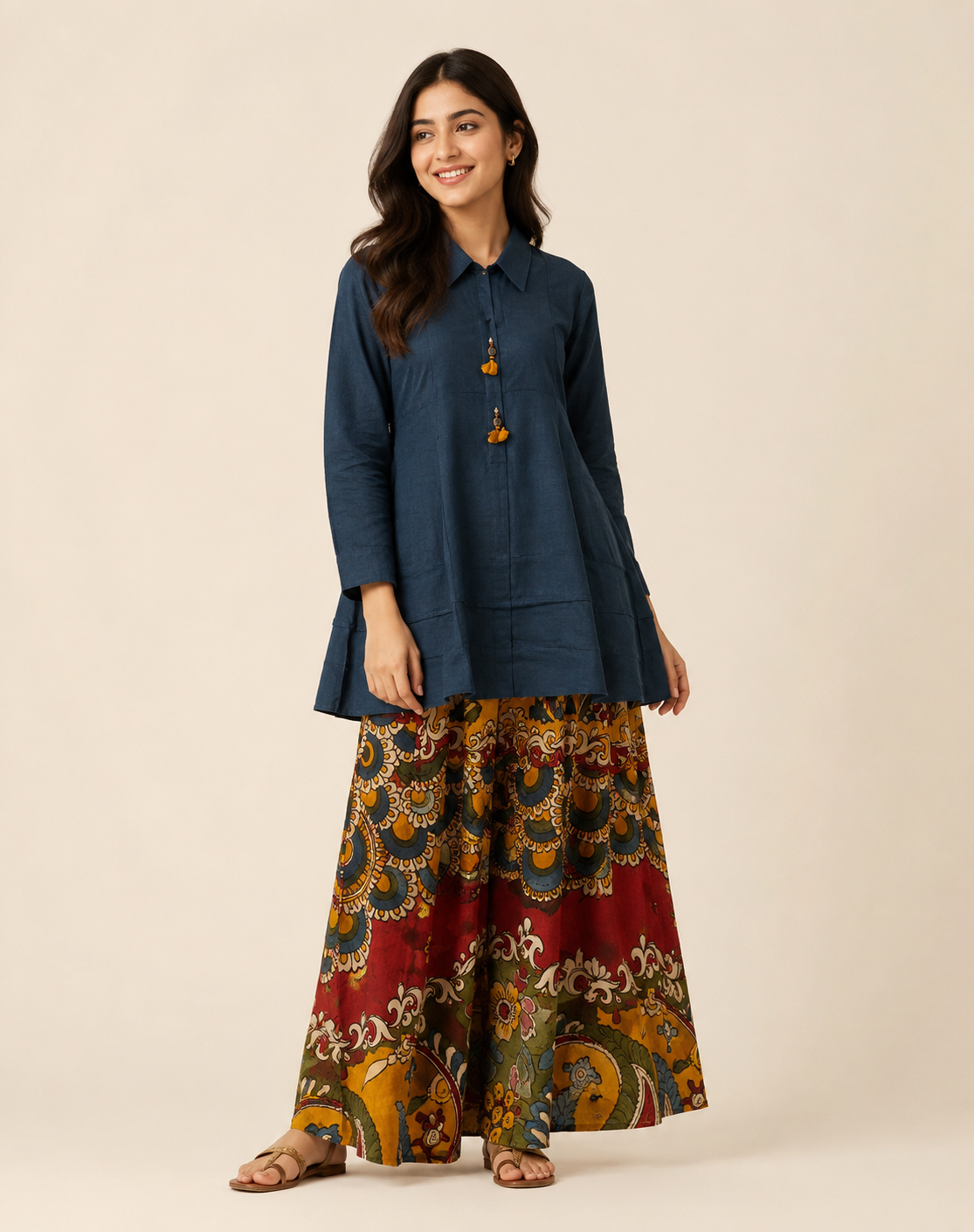 Pure crape smart kalamkari two piece cordset (B836)