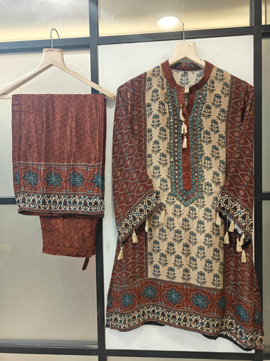 Pure crape Ajrakh two piece cordset (B485)