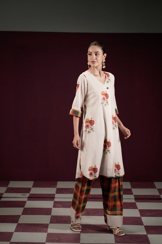 Mul cotton with lining mugal butta paired with designer farshi salwar smart two piece cordset (S130)