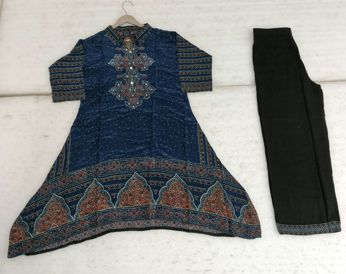 Pure crape Ajrakh print smart two piece cordset (C558)
