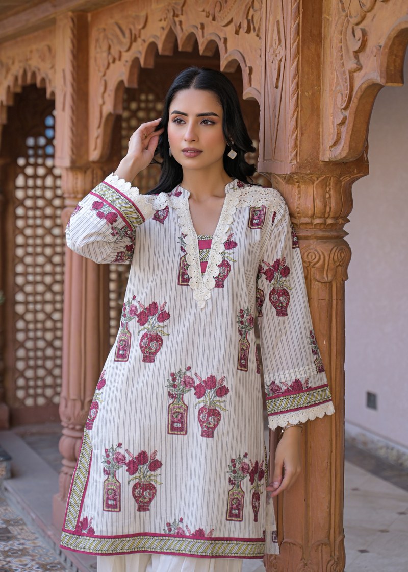 Pure cotton block print with farshi salwar stylish two piece cordset (S136)