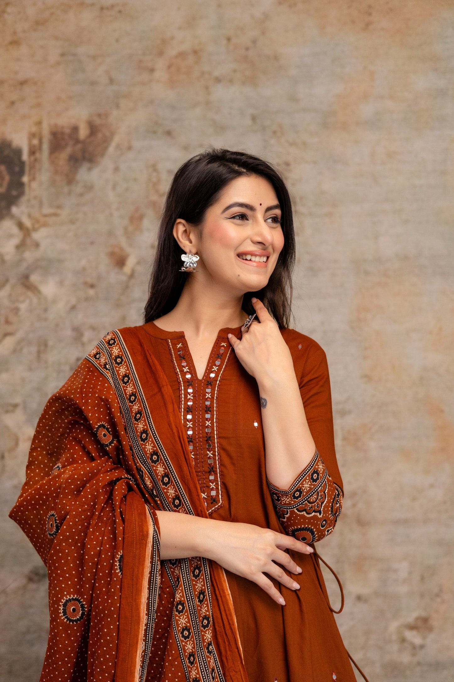 Pure cotton flared anarkali three piece set (B670)
