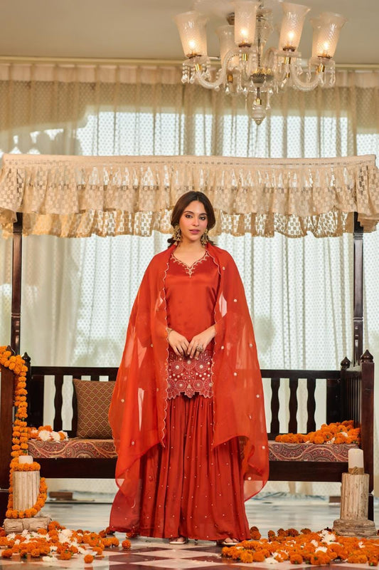 Pure chinnon with sharara designer three piece set (S281)