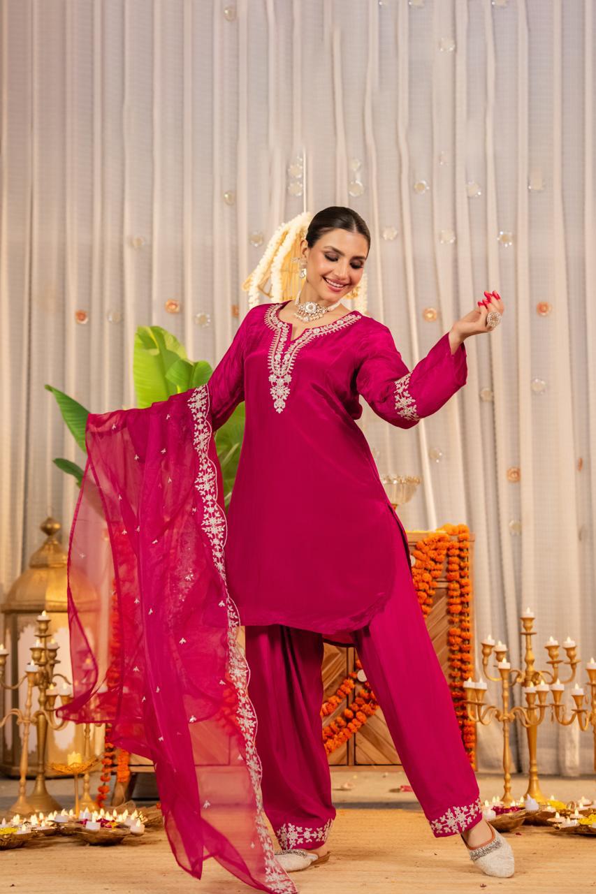 Pure glass oraganza with farshi salwar three piece set (A1241)