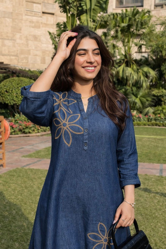 Soft denim with thread work celebrity inspired smart two piece cordset (S139)