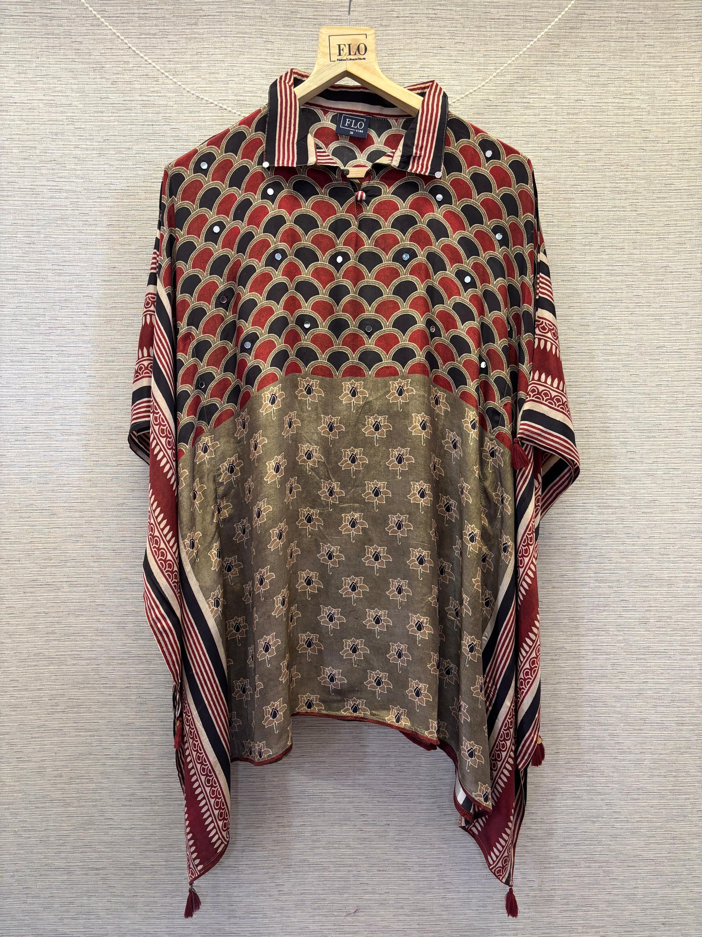 Pure muslin silk kaftan style top loose fit upto 46 size (S198)