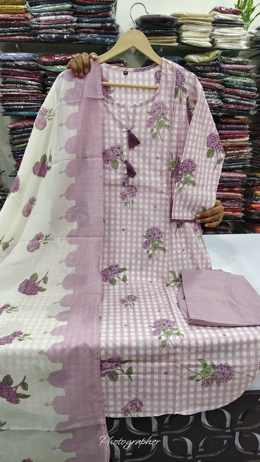 Pure cotton with kota dupatta three piece set (C182)