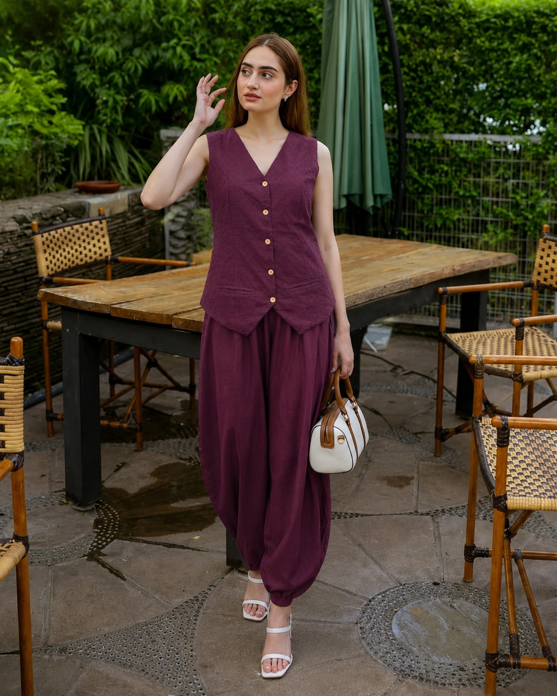Cotton shifali top with haram pant smart two piece cordset (S146)