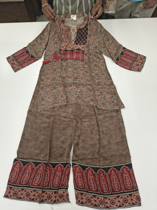 Natural crape Ajrakh print smart two piece cordset (S226)