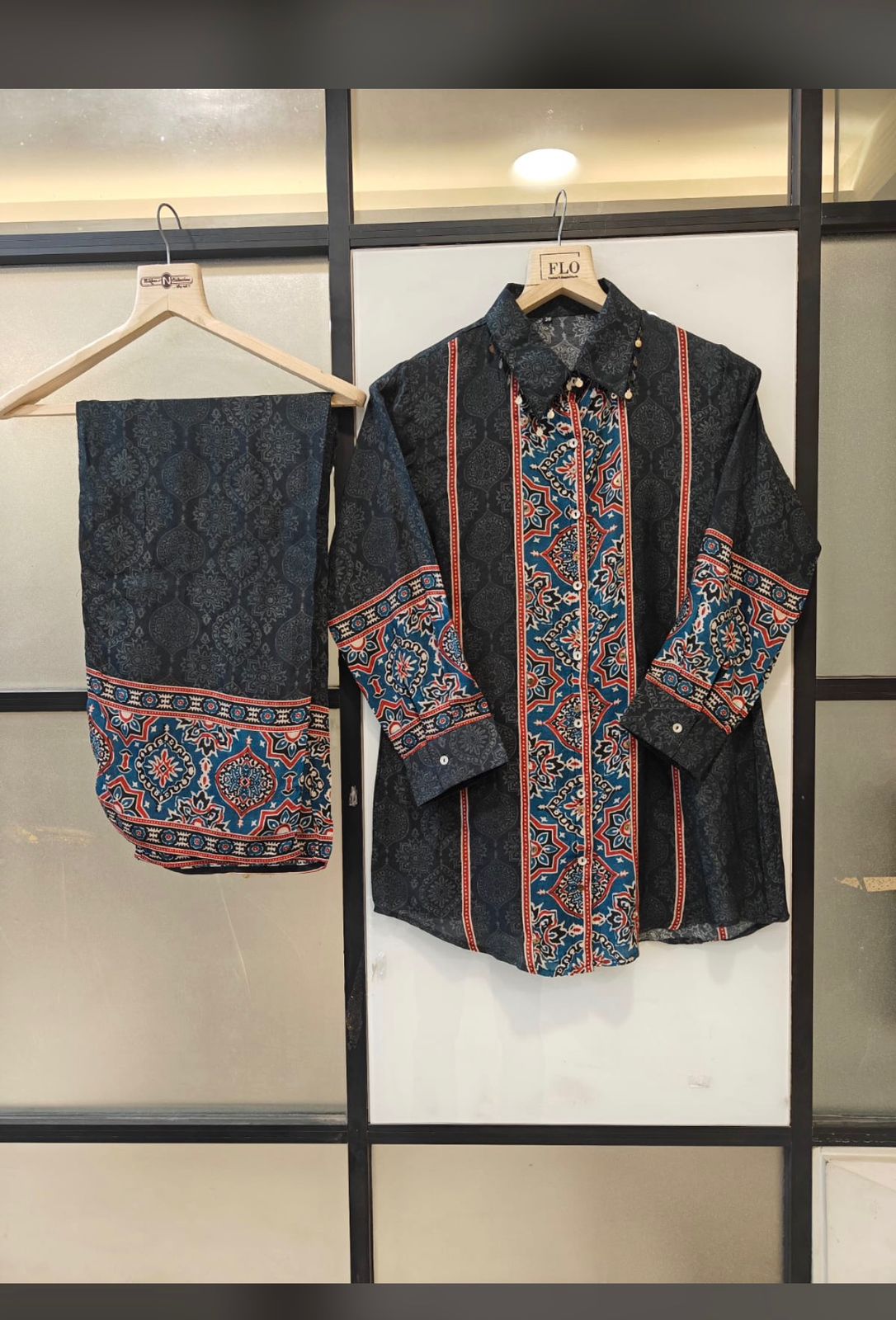 Pure crape Ajrakh print two piece cordset (B546)