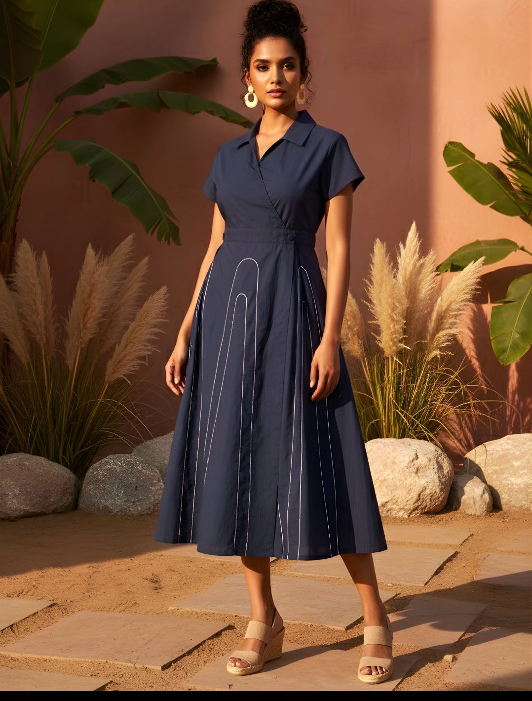Cotton with embroidery smart one piece dress (C146)