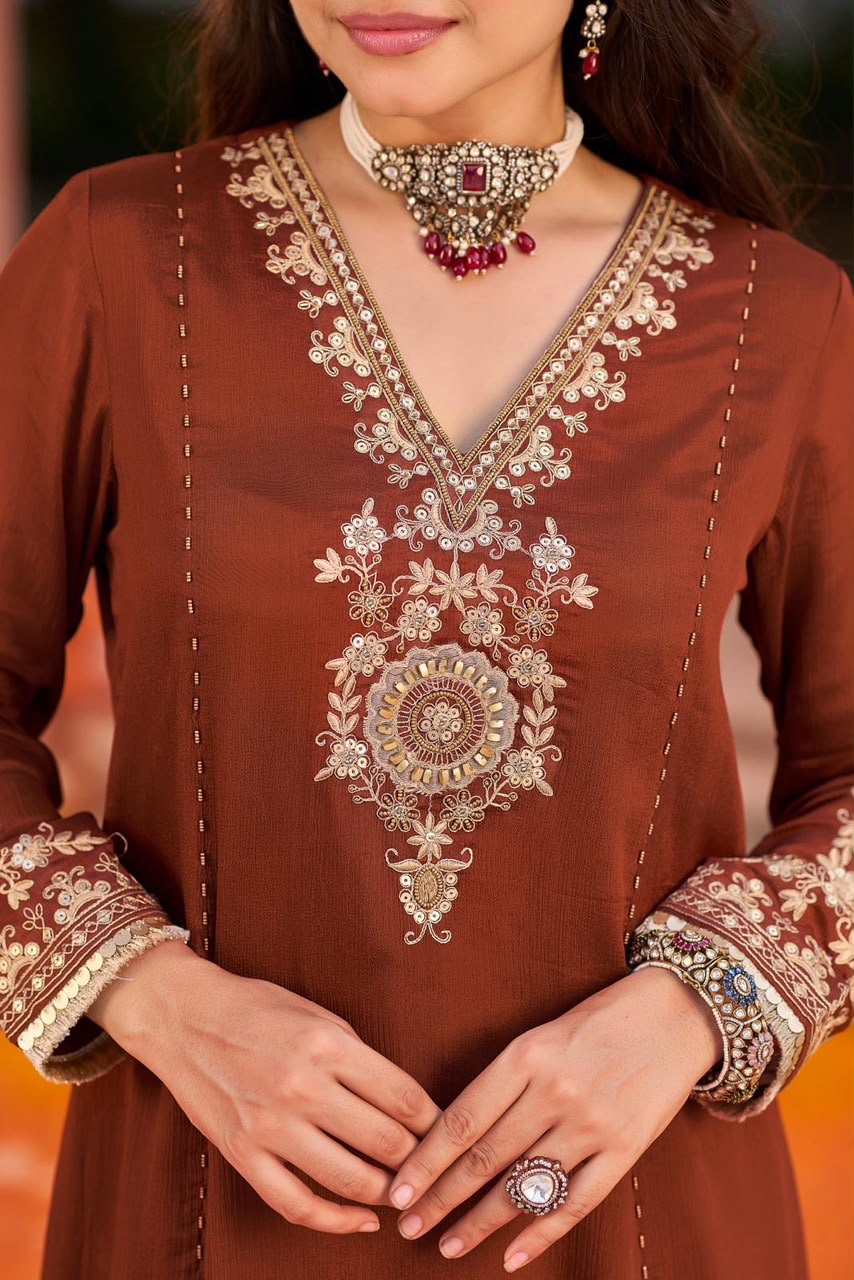 Pure chinnon with lining A line pattern three piece set (C798)