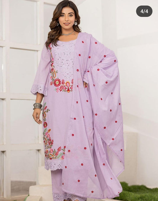 Purple with thread work three piece set (P698)