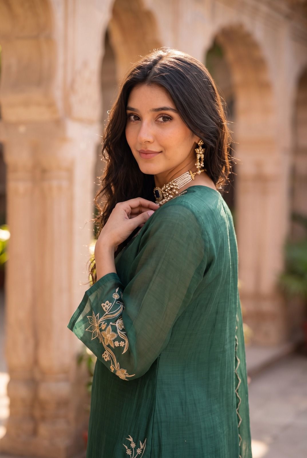 Pure banarasi mul chanderi with full thread work three piece set (S339)