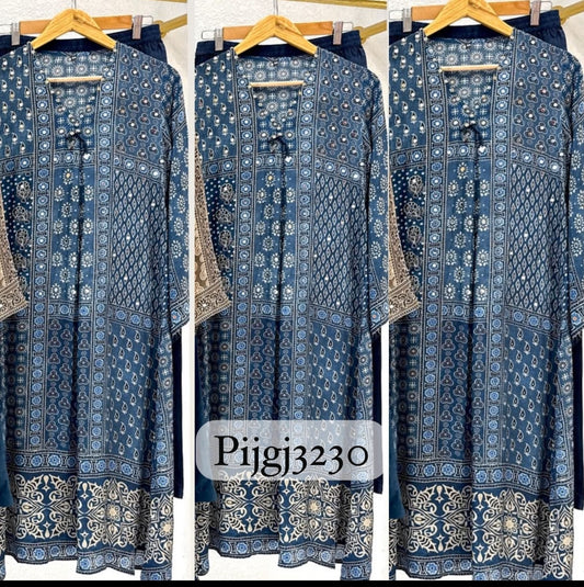 Pure crape Ajrakh print loose fit upto 46 size (B214)