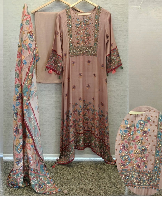 Pure silk with kalamkari three piece set (A1330)