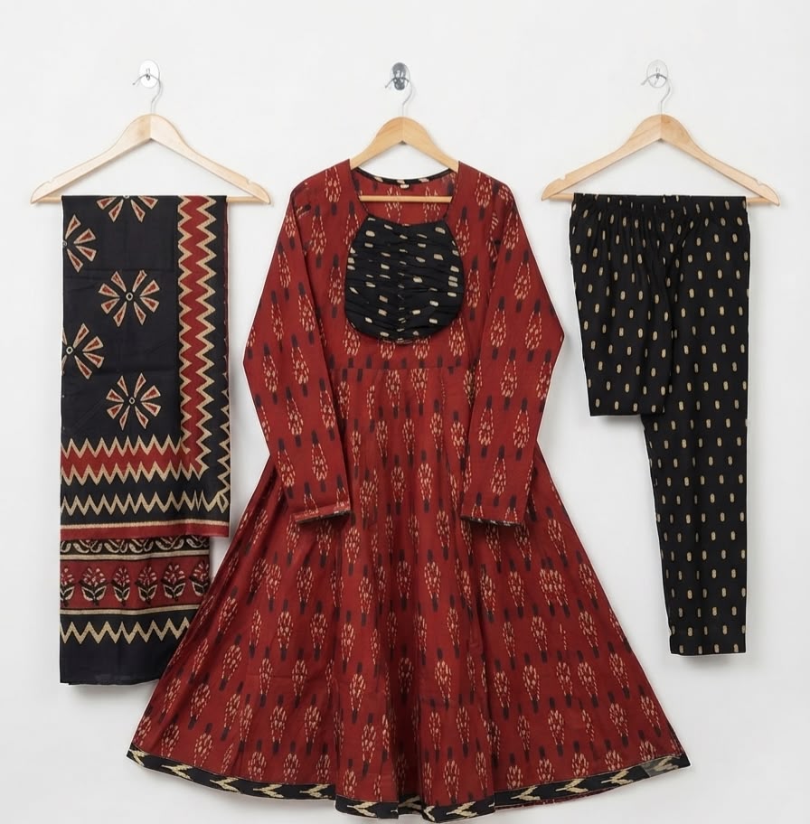 Pure cotton flared anarkali three piece set (S213)