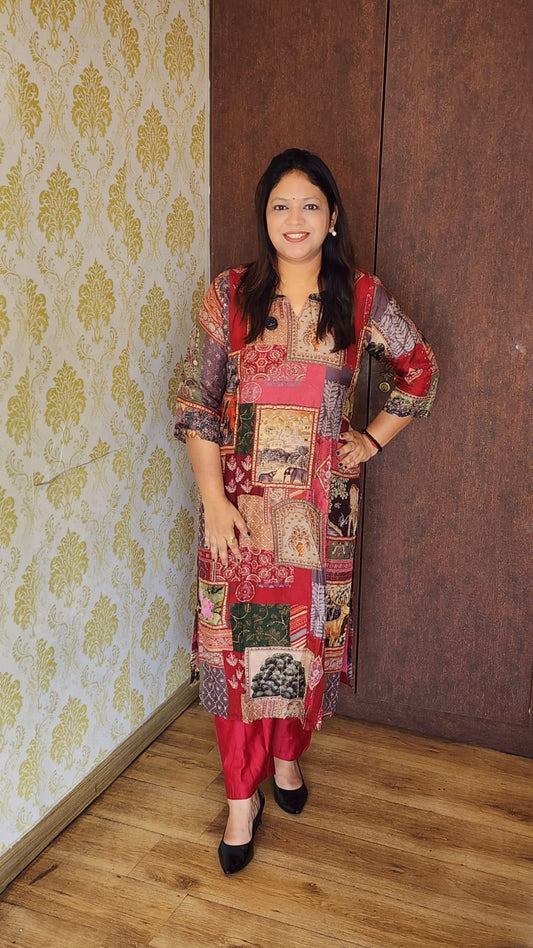 Cotton muslin pichwai full katha work two piece set (A835)
