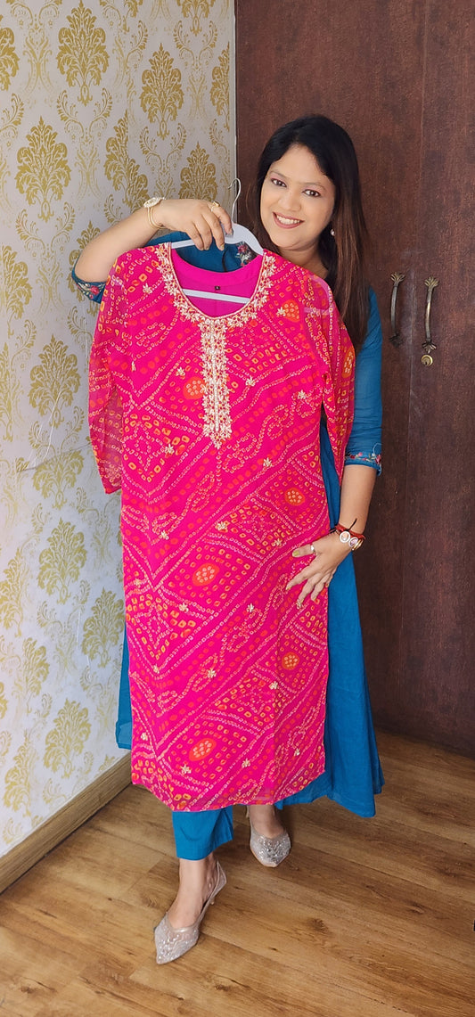 Bright pink georgette kurti (P821)