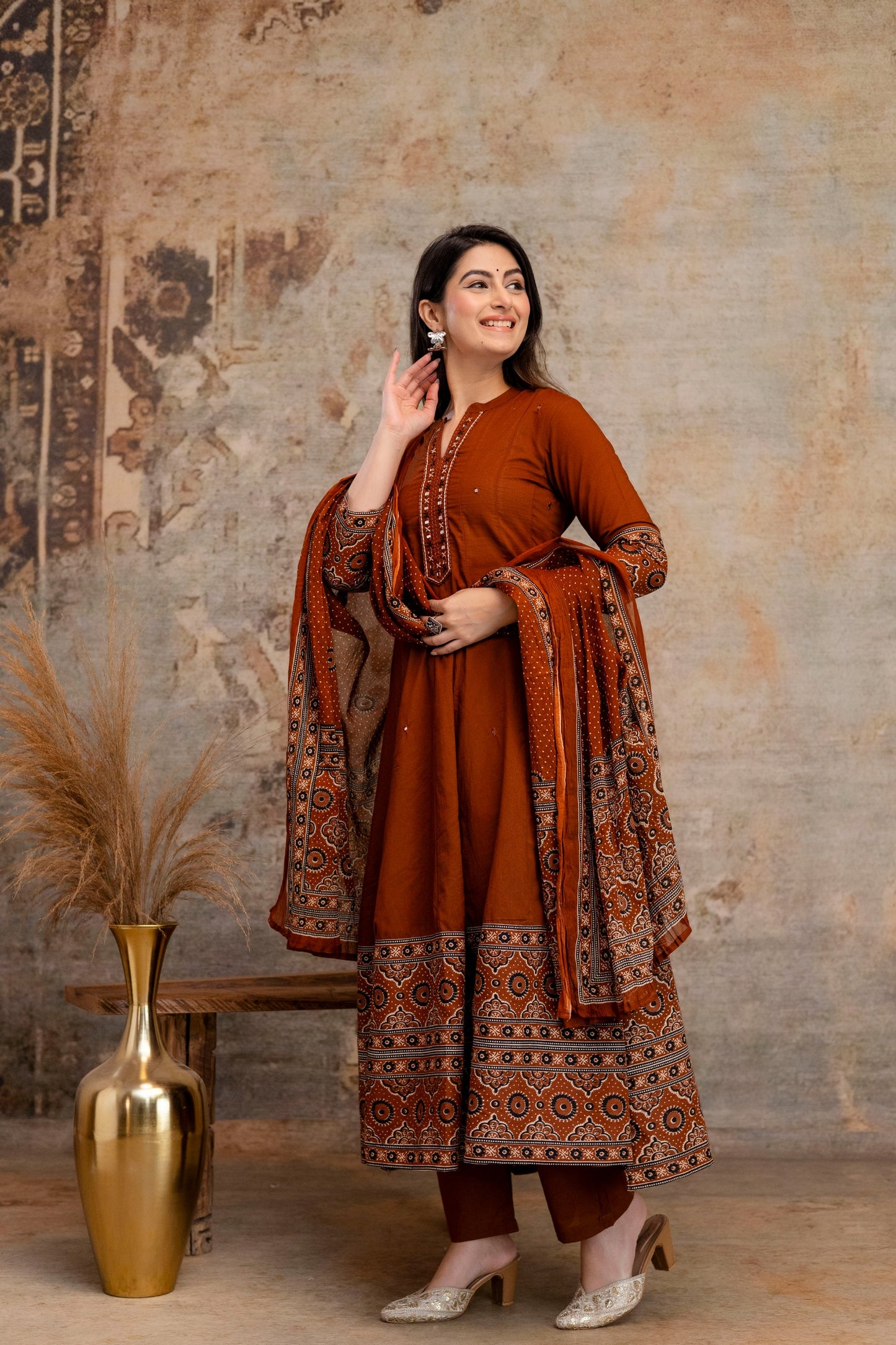Pure cotton flared anarkali three piece set (B670)