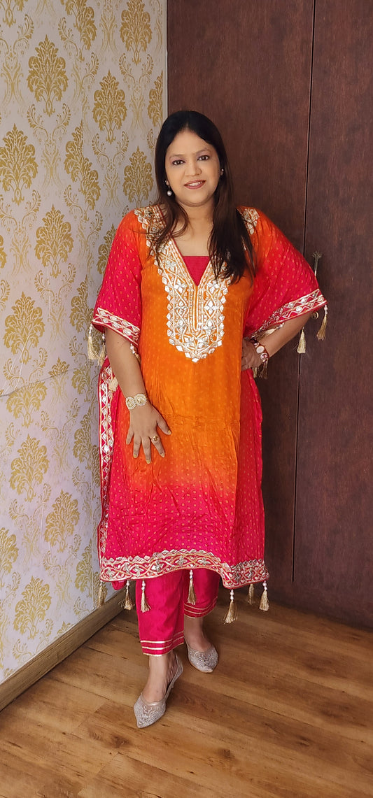 Pure crape with full hand gota work kaftan set (P838)