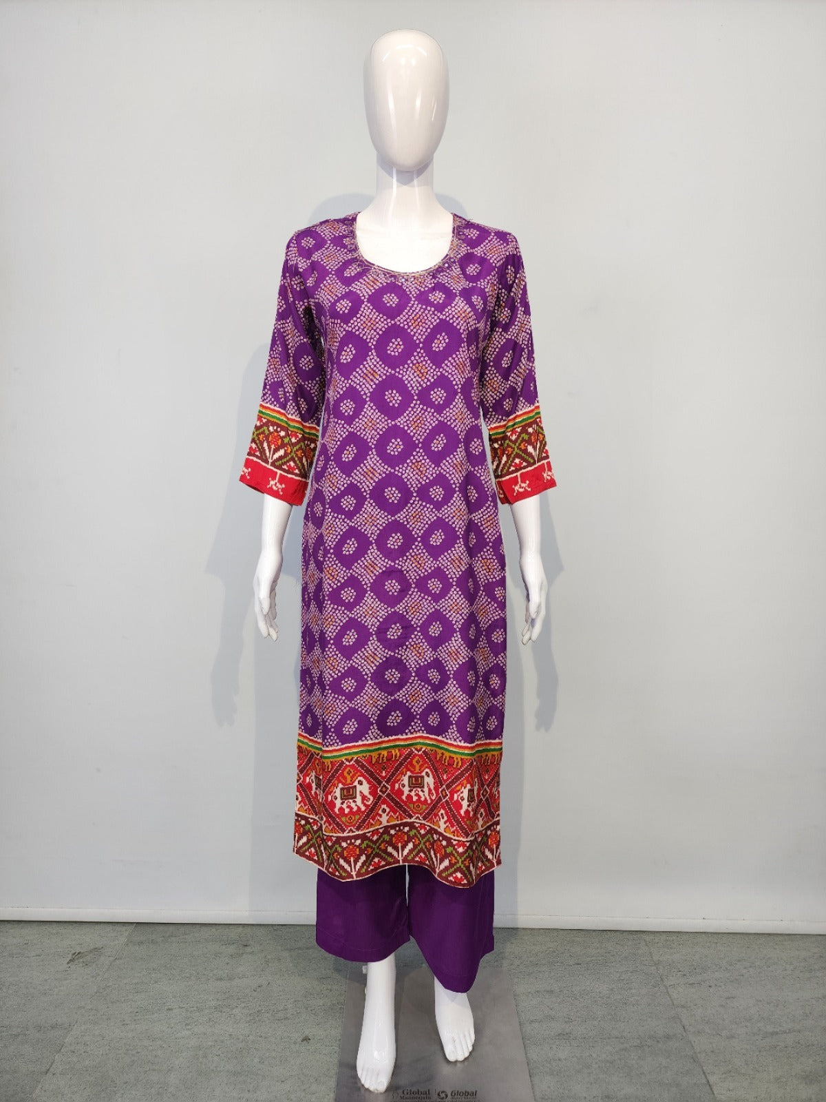 Purple bandani with patola print two piece set (P1609)