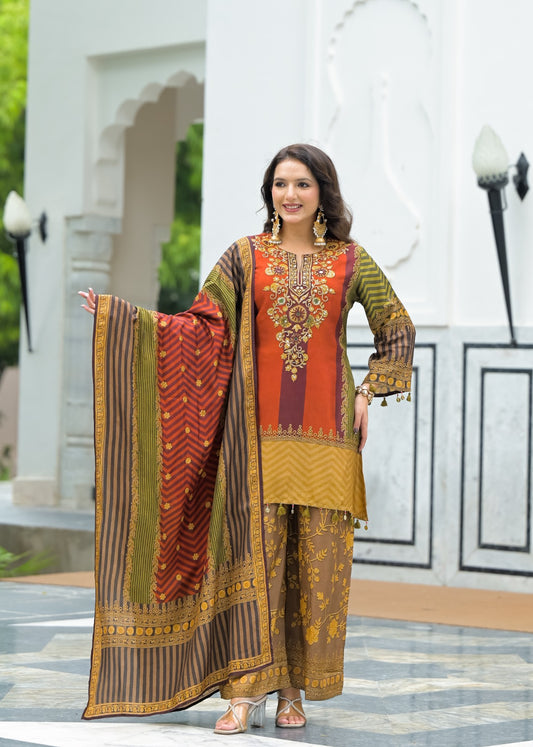 Pure dola silk with lining three piece set  (C629)