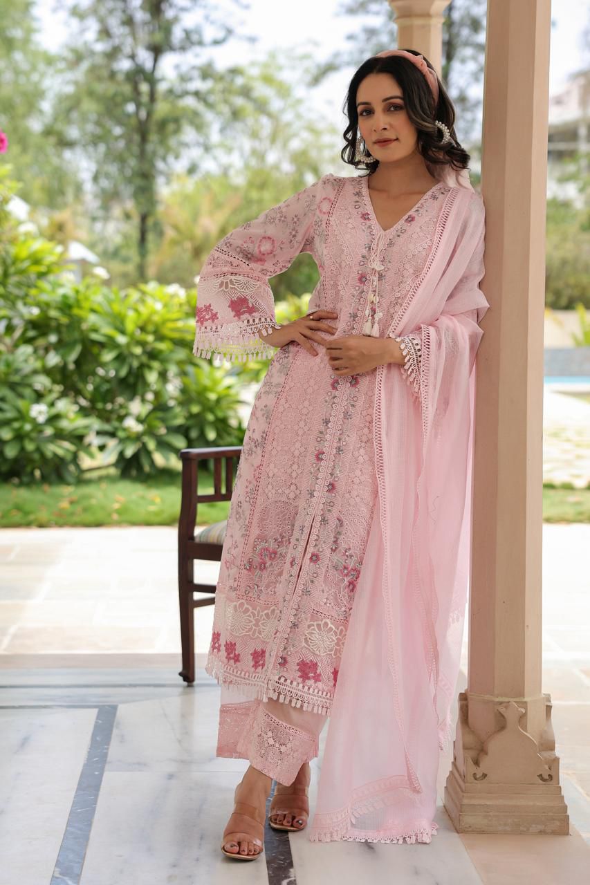 Light nude pink pakisthani pattern three piece set (P892)