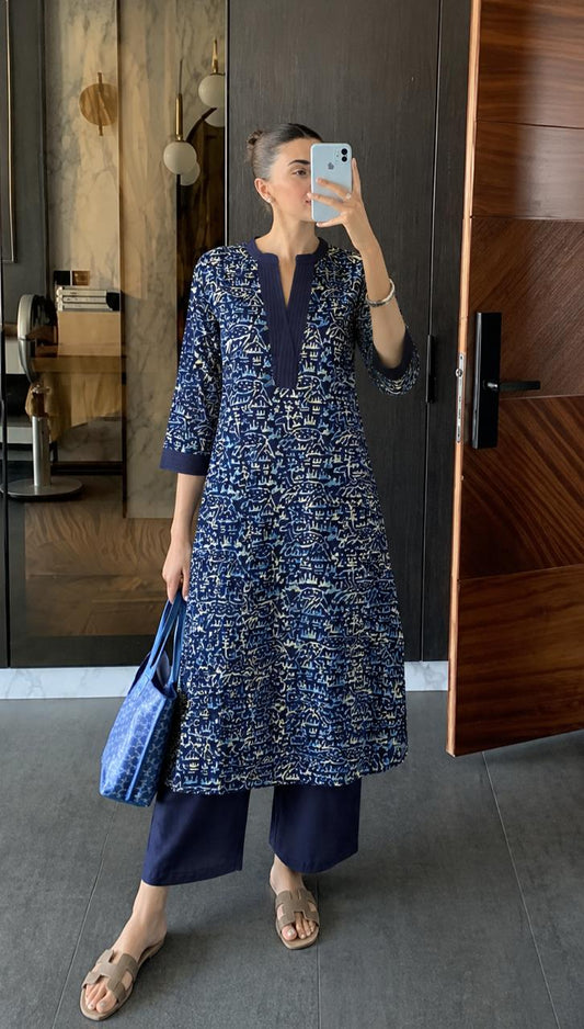 Pure cotton indigo print smart two piece cordset (B772)
