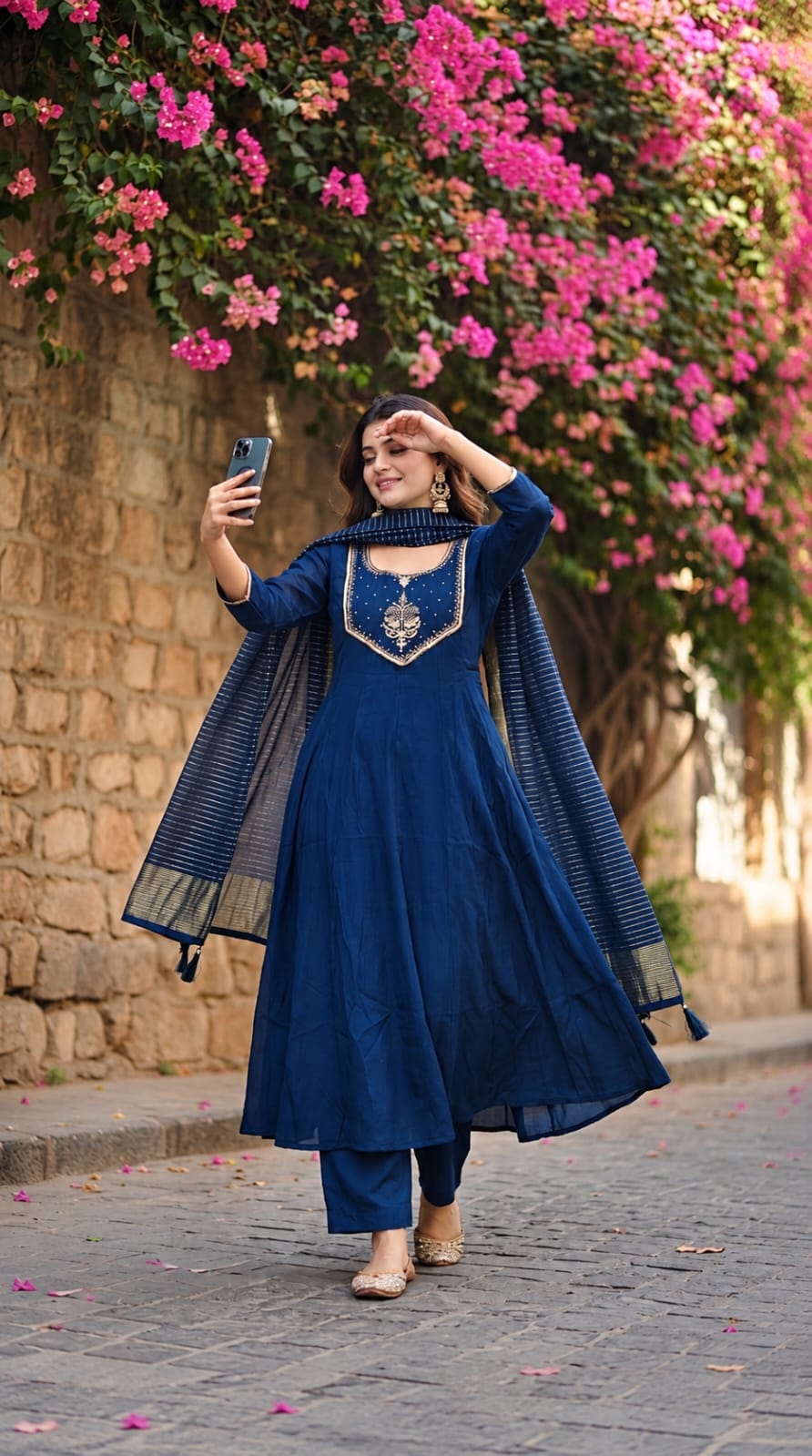 Muslin with lining A line pattern three piece set (S448)