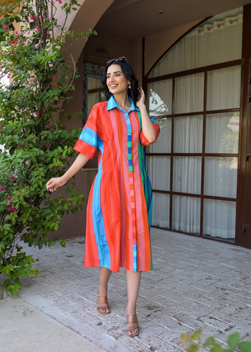 Cotton linen smart one piece dress (B688)